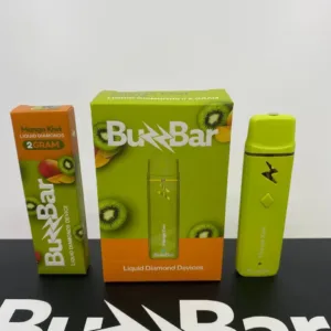 Buzz Bar 2g disposable vape in various vibrant colors, resting on a clean surface.