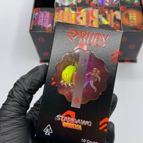 Ruby 1 Gram Disposable Vape Pen in sleek design with vibrant branding and convenient packaging, offering smooth hits and premium cannabis flavor.