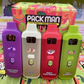 A Packman 2G THC disposable vape device, featuring its distinctive design and branding, displayed against a clean backdrop to highlight its sleek form.