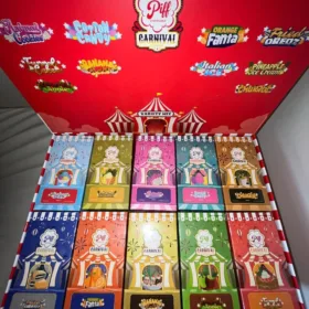 A collection of Piff 1G Disposable vapes arranged together, showcasing their vibrant designs and branding, set against a clean backdrop.