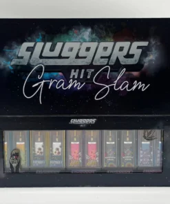 A sleek, modern disposable vape pen with a colorful design, labeled 'Sluggers Hit 2G,' resting on a textured surface.