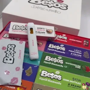 A group of Besos 2G Disposable vapes, showcasing their stylish designs and vibrant colors, arranged on a clean surface.