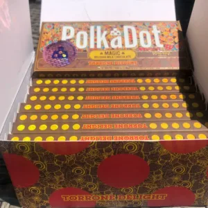 Polkadot Chocolate Bars packaging featuring a vibrant design, highlighting the rich flavors and THC infusion.