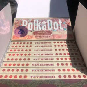 Polkadot Chocolate Bars packaging featuring a vibrant design, highlighting the rich flavors and THC infusion.