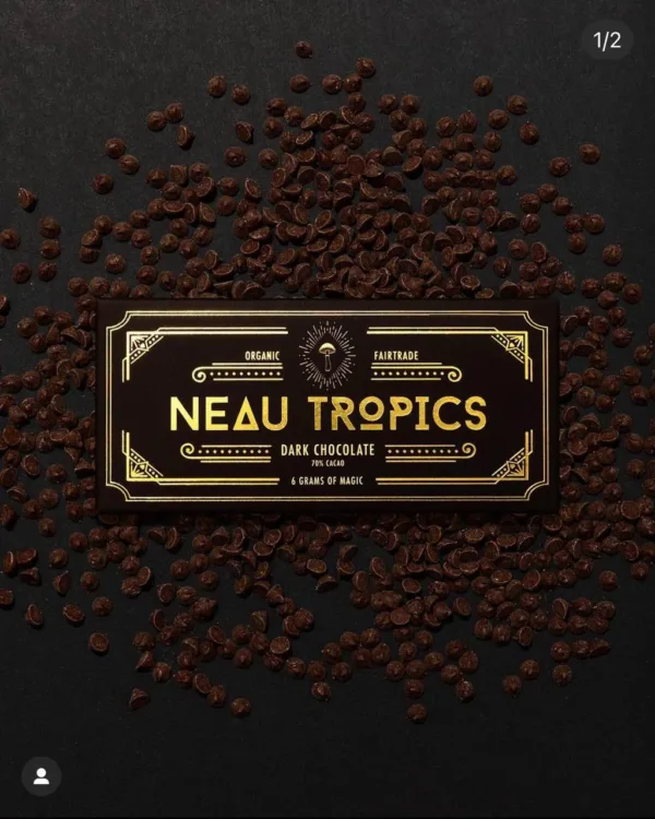 Neau Tropics THC-infused chocolate bars with rich, decadent packaging.