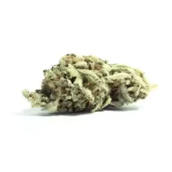 Dense Cake Crasher hybrid strain bud with light green and pastel purple leaves covered in a thick frosting of trichomes.